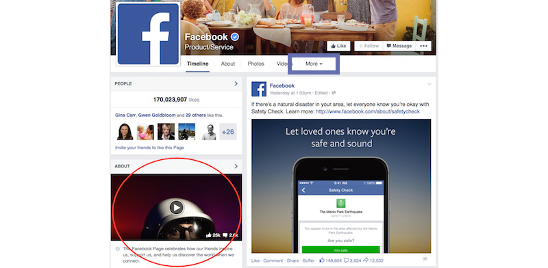 видео на главной Facebook